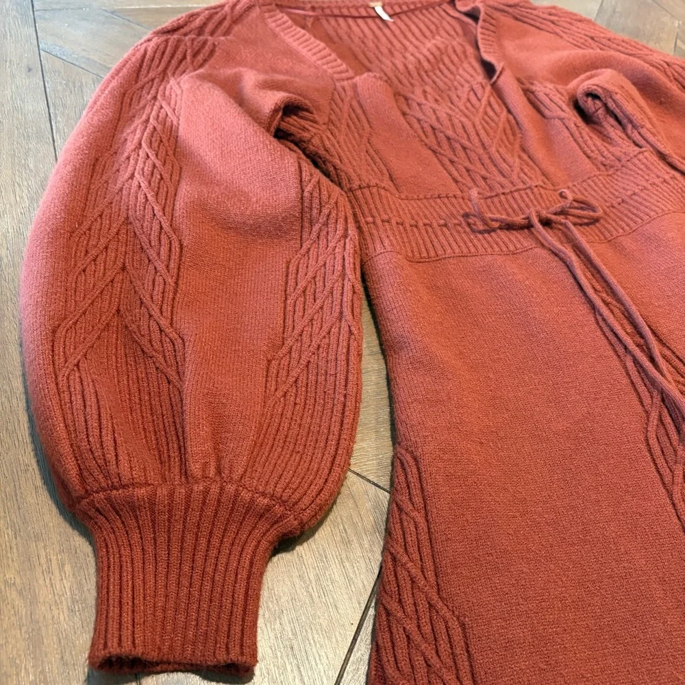 Free People Sweater Dress Women Large Cinnamon Balloon Sleeve Knit Emmaline Mini